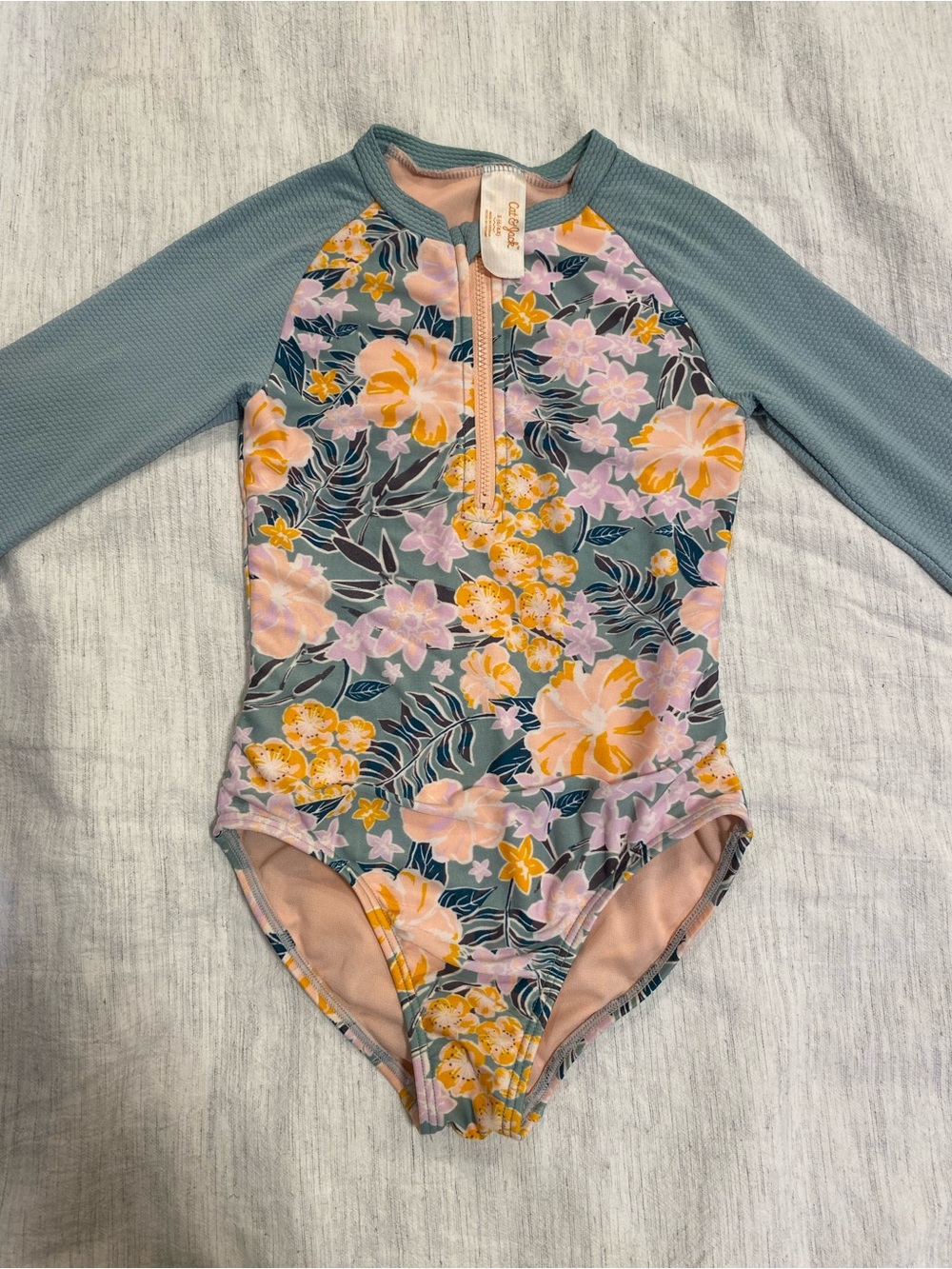 Cat & Jack Girls Floral Long Sleeve One Piece Swimsuit Size 6/6X Small